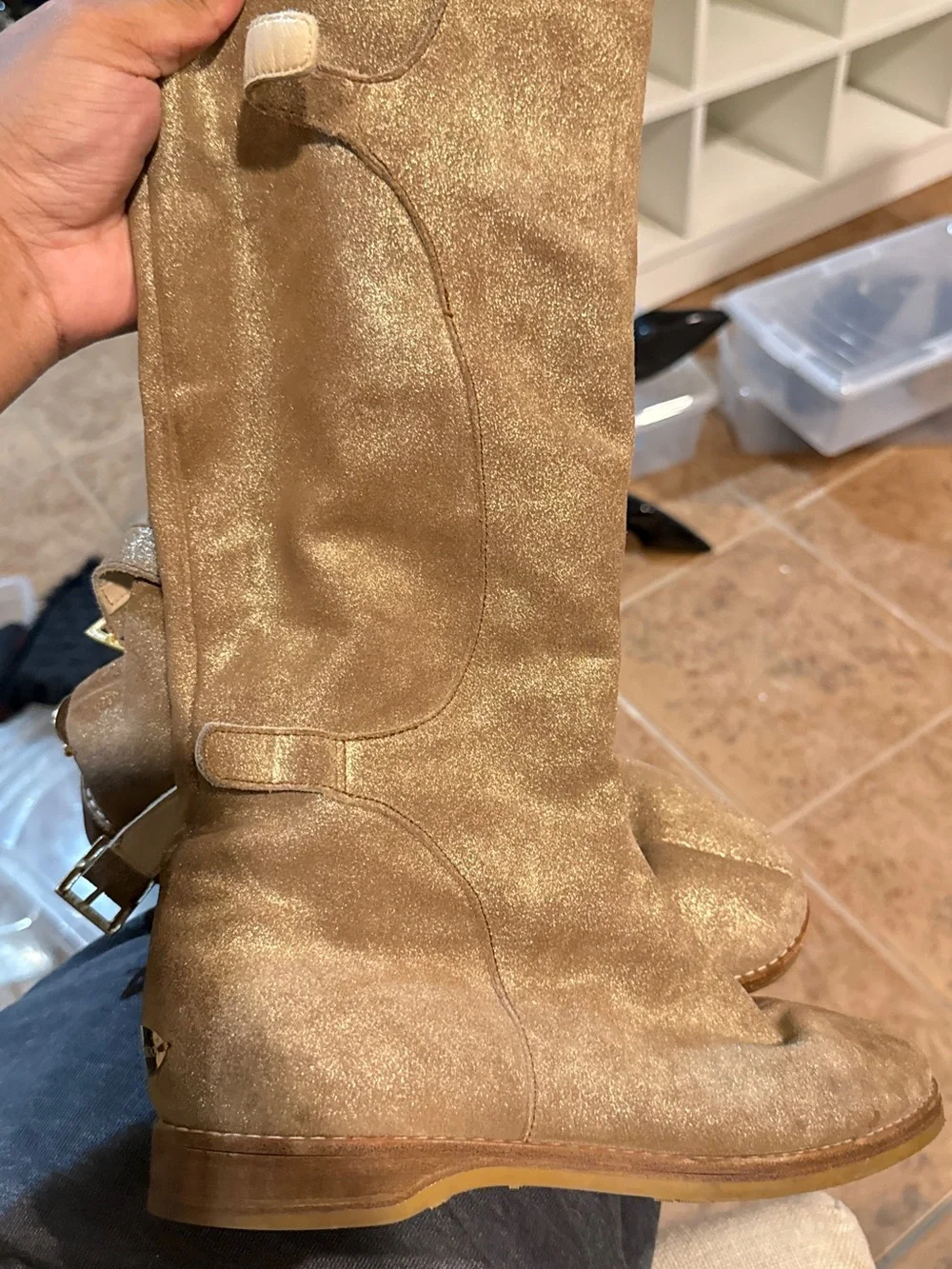 Jimmy Choo Metallic Gold Suede Over-the-Knee Boots
